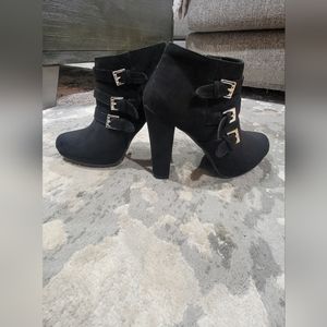 Womens Black Suede High Heel Booties